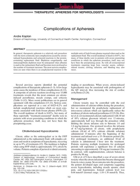 Complications of Apheresis - Complications of Apheresis Andre Kaplan Division of Nephrology ...