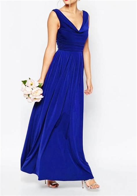 Sapphire Blue Backless Draped Zipper V-neck Sleeveless Maxi Dress - M in 2021 | Maxi dress ...