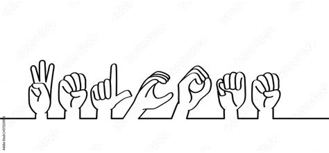 Hand spelling. Deaf sign language signs. Slogan WELCOME line patern background. Fingerspelling ...