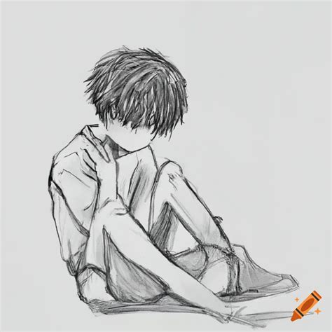 Sketch of a sad boy sitting on Craiyon