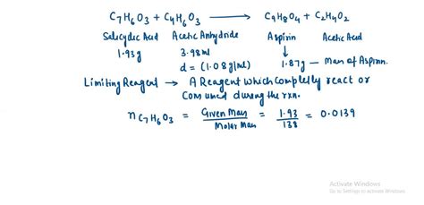 SOLVED: Aspirin can be synthesized in the lab by combining salicylic acid ( C7H6O3) and acetic ...