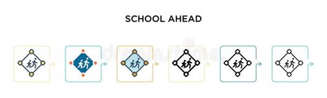 School Ahead Sign Vector Icon in 6 Different Modern Styles. Black, Two Colored School Ahead Sign ...