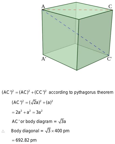 ntIf the edge length of a cube is 400 pm, its body diagonal is?n