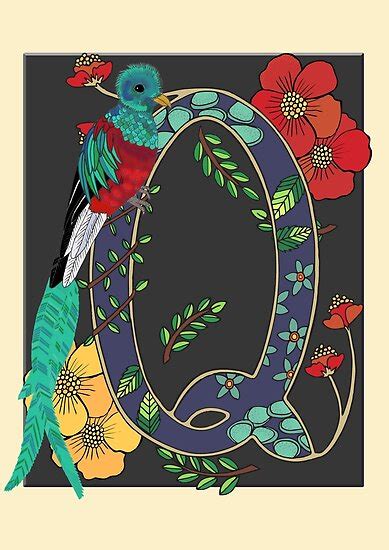 "Quetzal bird, alphabet letter Q, art nouveau style animal alphabet ...