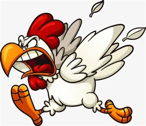 a cartoon chicken running with its mouth open