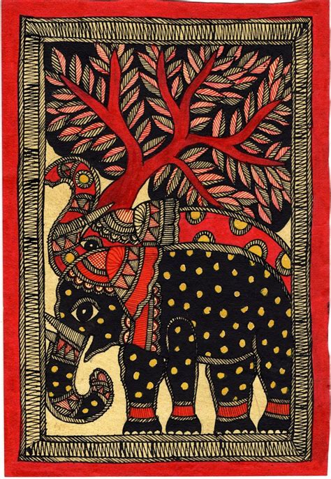 Madhubani Elephant Motif Art Indian Mithila Handmade Miniature Tribal Painting | Indian art ...