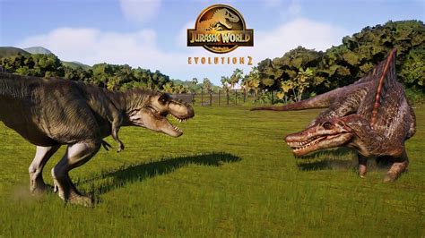 Spinosaurus vs T Rex Battle Jurassic Park 3 Version | Jurassic World Evolution 2 - YouTube