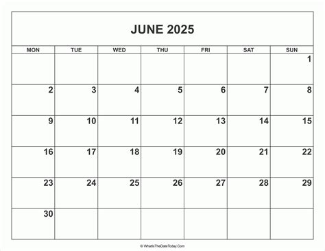 June 2025 Calendar | Whatisthedatetoday.Com