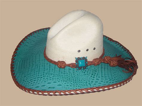 Western Palm Gus - Turquoise crocodile hide brim. Tan deerskin hatband ...