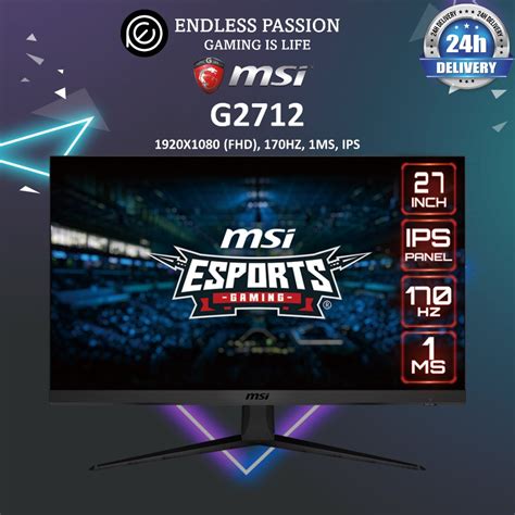 MSI G2712, 27" Gaming Monitor, 1920 x 1080 (FHD), IPS, 1ms, 170Hz, FreeSync Premium, Computers ...