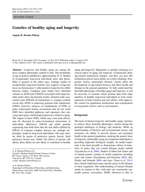 (PDF) Genetics of healthy aging and longevity