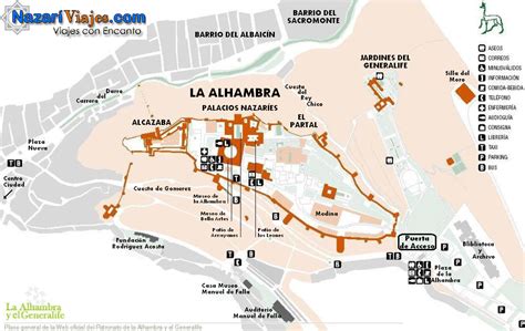 Mapa y plano de la Alhambra y los Jardines del Generalife de Granada ...