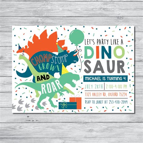 Dinosaur Birthday Party Invitation Dinosaur Birthday Boy