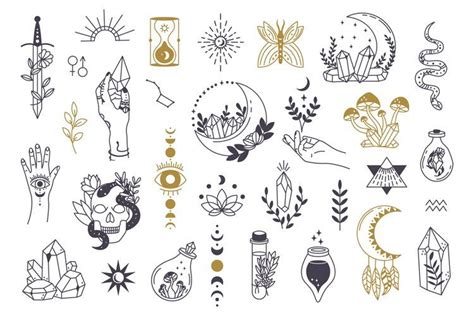 Witch magic symbols. Doodle esoteric, boho (973748) | Magic symbols ...