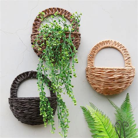 Wall Mounted Flower Basket Wall hanging plant pots Wicker Wall Basket Hanging Planters for ...