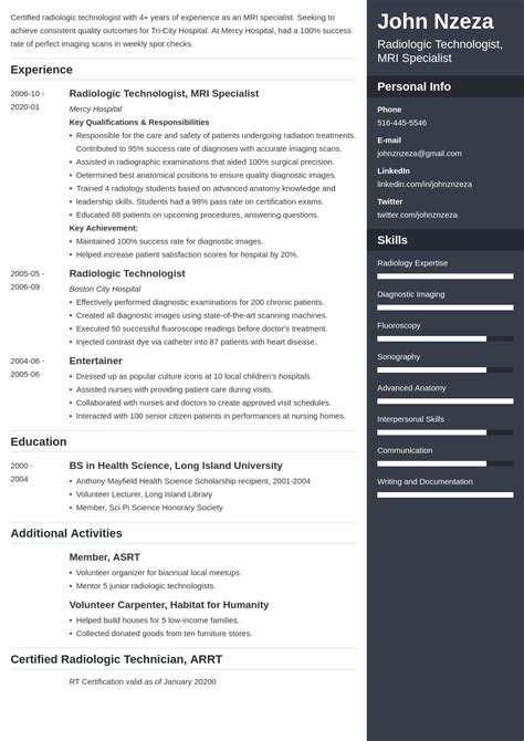 Radiologic Technologist Resume [X Ray Tech Resume Example]