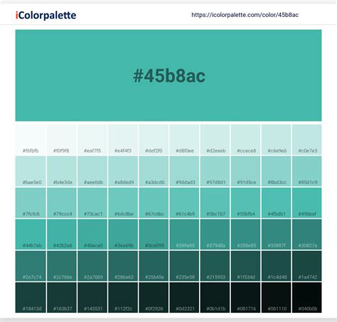 Pantone 15-5519 Tpx Turquoise Color | Hex color Code #45B8AC information | Hsl | Rgb | Pantone