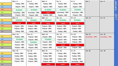 10 Team Schedule Template Excel