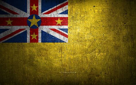 Niue metal flag, grunge art, oceanian countries, Day of Niue, national ...