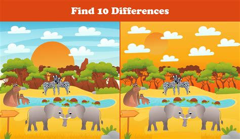 Find ten differences printable worksheet with safari desert scene, cute ...