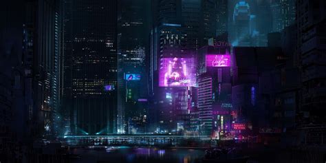 Download Futuristic Dark Cyberpunk Cityscape Wallpaper | Wallpapers.com