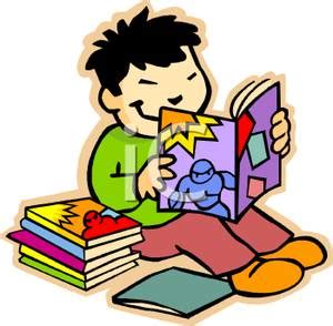 Royalty Free Clipart Image: A Happy Asian Boy Reading Comics