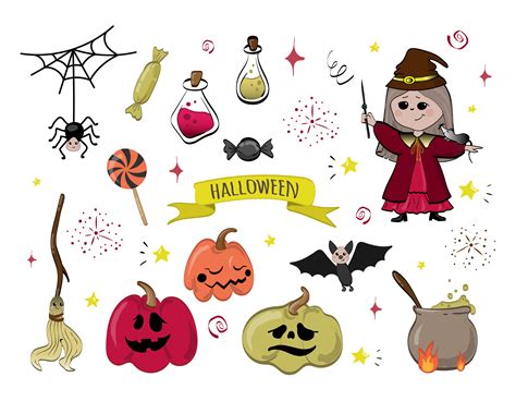 Halloween clipart set with cute cartoon characters, pumpkins and other holiday symbols 5654350 ...