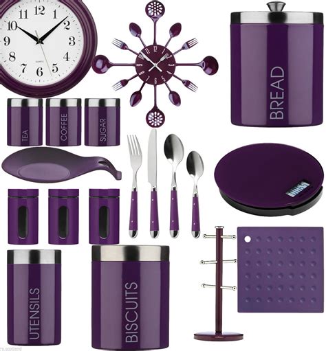 Purple Kitchen Storage Tea, Coffee,Sugar ,Cutlery Set, Clock And Accessories | eBay Purple ...