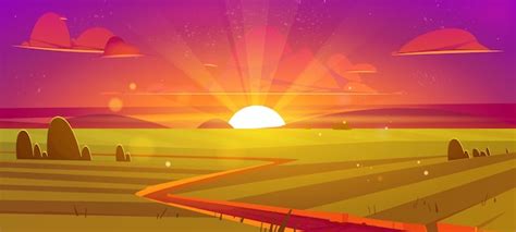 Free Vector | Rural landscape with agriculture fields at sunset