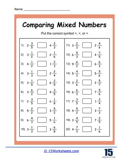 Comparing Mixed Numbers Worksheets - 15 Worksheets.com