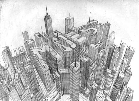 4 point perspective city - Google Search | Perspective | Pinterest | Cityscape drawing ...