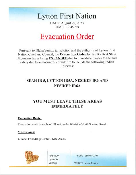 Lytton First Nation Evacuation Order (Wildfire) - Cayoose Creek Band