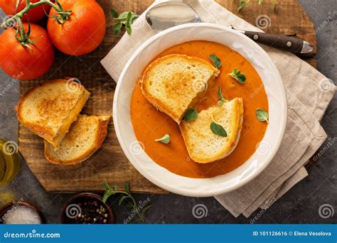 Tomato Soup with Grilled Cheese Sandwiches Stock Photo - Image of eating, italian: 101126616