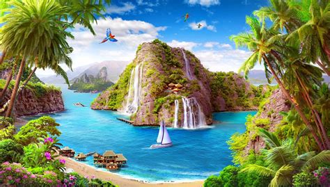 Tropical Paradise: HD Wallpaper of Ocean and Fantasy Landscapes