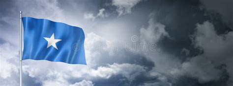 Somalian Flag on a Cloudy Sky Stock Illustration - Illustration of flag ...