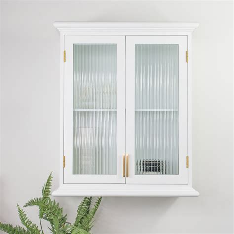 White Reeded Glass Wall Cabinet