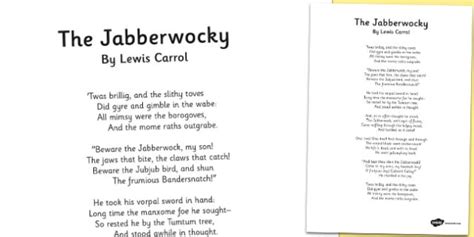 The Jabberwocky' by Lewis Carroll Poem Sheet (Teacher-Made)