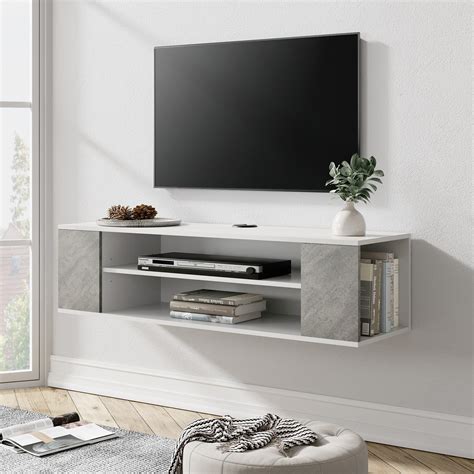 Buy WAMPAT White Floating TV Stand Wall ed, Floating TV Shelf Entertainment Center Media Console ...