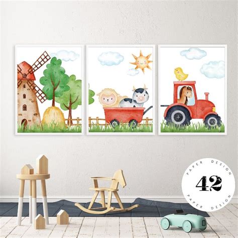 Farm Animals Nursery Wall Art Set of 3,Farm nursery prints,Farm Baby ...