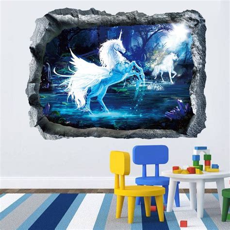 [37% OFF] Unicorn 3D Broken Wall Art Sticker For Bedroom | Rosegal