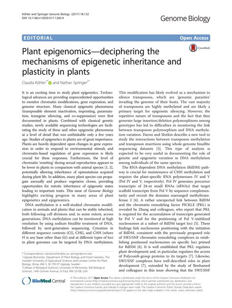 (PDF) Plant epigenomics—deciphering the mechanisms of epigenetic inheritance and plasticity in ...