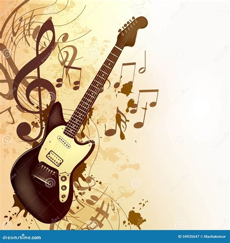 Music Background In Vintage Style With Bass Guitar And Notes Stock ...