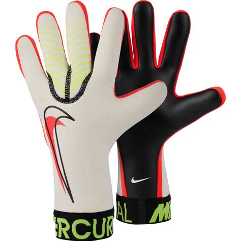 Nike Mercurial Touch Victory Goalkeeper Gloves - White & Volt with Bright Crimson - SoccerPro