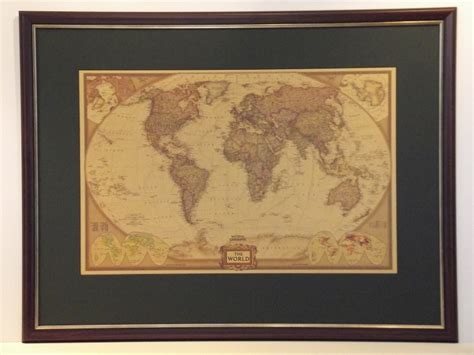 LARGE NATIONAL GEOGRAPHIC WORLD MAP - Final Finish Framing