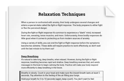 Progressive Muscle Relaxation Script | Worksheet | Therapist Aid