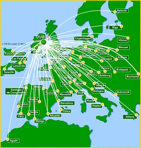 Aer Lingus route map - Europe from Dublin | Route map, Map europe ...