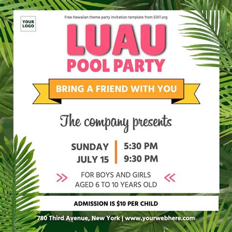 Luau Pool Party Invitation