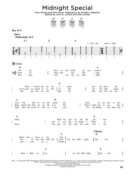 Midnight Special by Lead Belly - Guitar Lead Sheet - Guitar Instructor