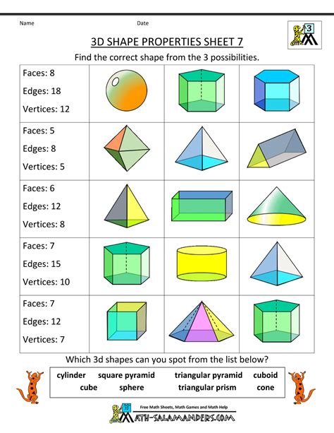 Free Printable Geometry Worksheets 3rd Grade | 3d shapes worksheets ...