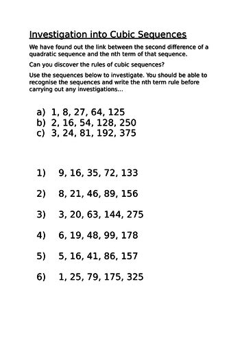 Cubic Sequence Extension Investigation | Teaching Resources